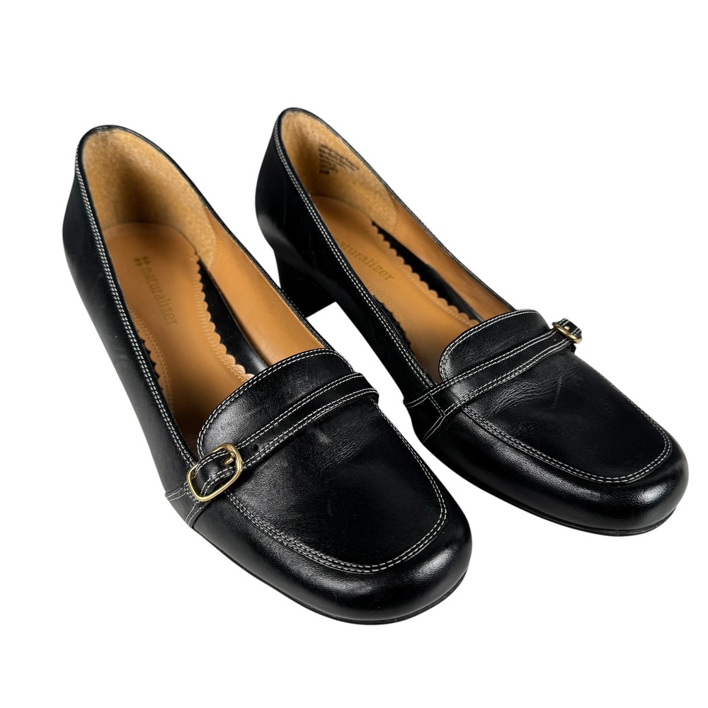Naturalizer Dacapo Black Leather Loafer Pumps Square Toe‎ Block Heel Womens 6.5M
